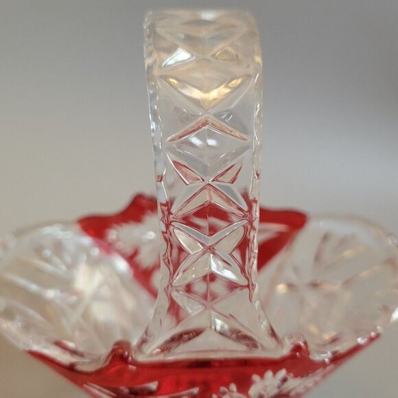 MINT ANNA HUTTE 24% CRYSTAL BASKET VASE RUBY RED FLASHED ON SIDES BLEIKRISTALL - Picture 3 of 6